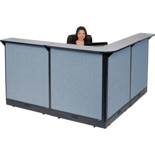 80"Wx 80" D Reception Station With Electric Raceway Gray Counter, Blue Panel