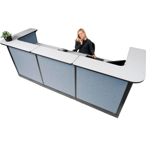 124"Wx 44" D Reception Station With Electric Raceway Gray Counter, Blue Panel