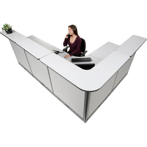 116in.Wx 80in. D Reception Station With Electric Raceway Gray Counter, Gray Panel