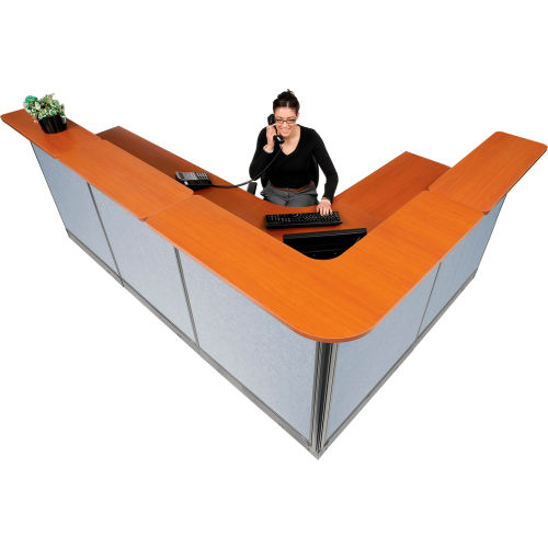 116in.W x 80in.D Reception Station Raceway Cherry Counter, Blue PanelW/Non-Electric