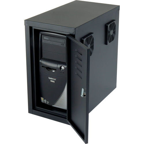 Computer CPU Side Cabinet with Front/Rear Doors and 2 Exhaust Fans - Black
																			