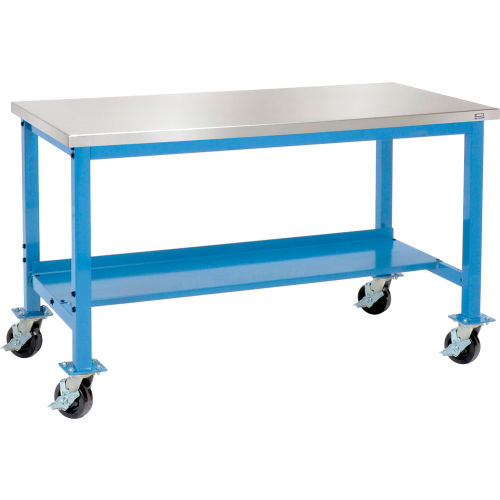 60W x 30D Mobile Lab Workbench - Stainless Steel Square Edge - Blue