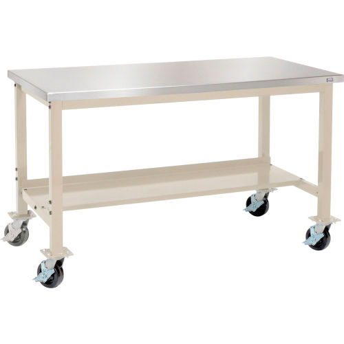 60W x 30D Mobile Lab Workbench - Stainless Steel Square Edge - Tan