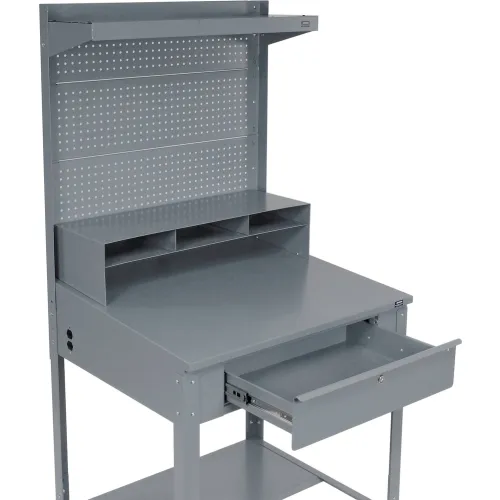 Global Industrial Sloped Mobile Shop Desk w/ Pigeonhole Riser, 34-1/2W x 30D, Gray