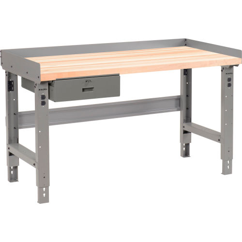 Global Industrial 60 x 30 Adj Height Workbench w/Drawer, Gray- Maple Square Edge Top