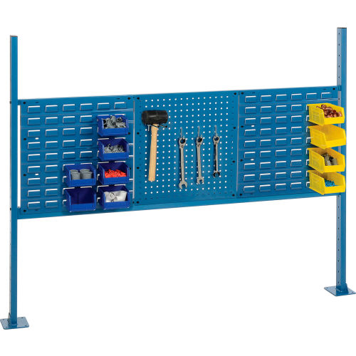Completed Panel Kit for 60"W Bench with Two 18W Louver, 18W Pegboard, Mounting Rail, Upright -Blue
