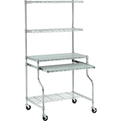 Global Industrial™ Chrome Wire Shelf Mobile Computer LAN Workstation, 311/2"W x 24"D x 63"H