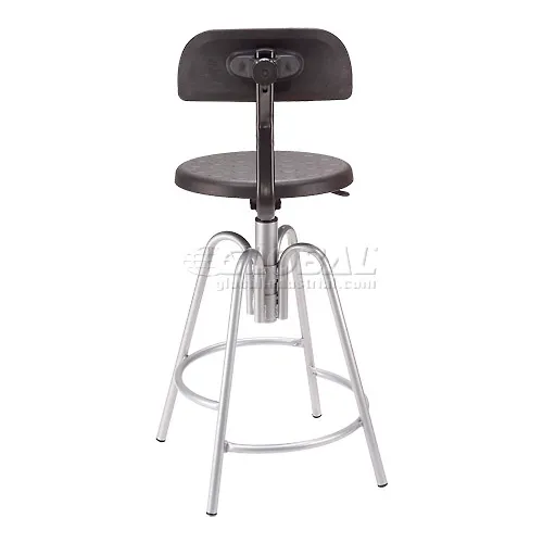 Adjustable Shop Stool with Backrest, Black