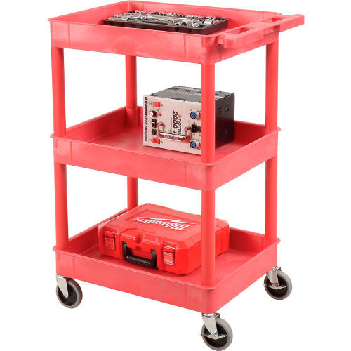 Luxor® RDSTC111RD Red 3 Shelf Tray Shelf Plastic Cart 24 x 18