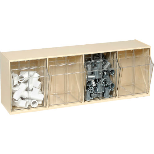 Quantum Tip Out Storage Bin QTB304 4 Compartments Ivory