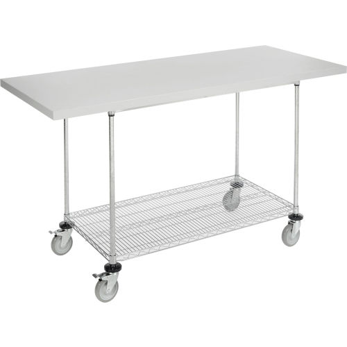 72 X 30 Plastic Laminate Square Edge Mobile Wire Workbench