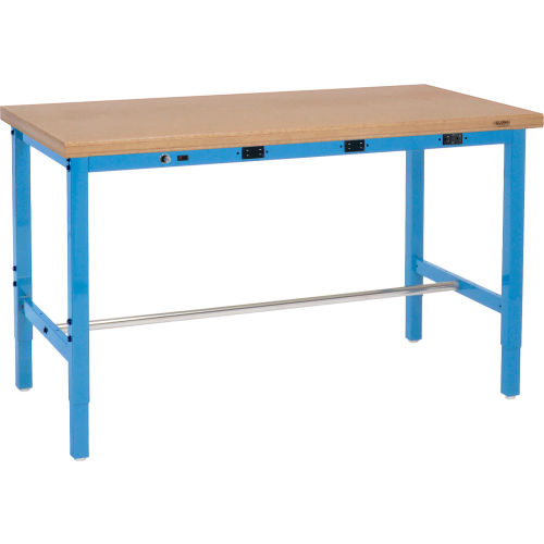 60W x 30D Adjustable Height Workbench with Power Apron - Shop Top Safety Edge - Blue