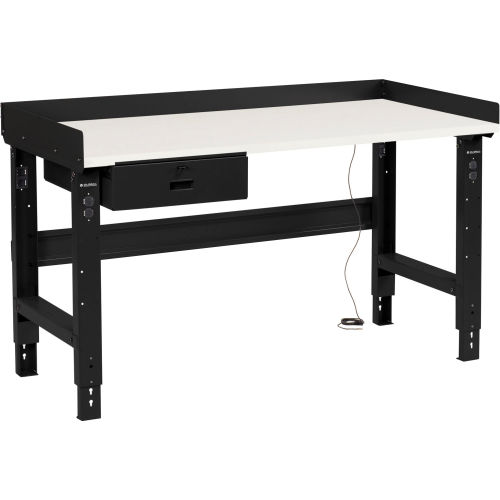 Global Industrial 60 x 30 Adj Height Workbench w/Drawer, Black- ESD Square Edge Top