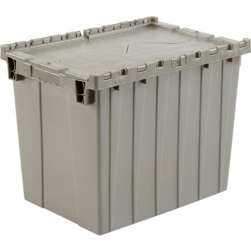 Global Industrial™ Plastic Attached Lid Shipping & Storage Container 217/8x151/4x171/4 Gray