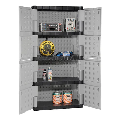 Rubbermaid® Plastic Storage Cabinet w/ Full Double Doors, 36W x 18D x  72H, Gray, Unassembled