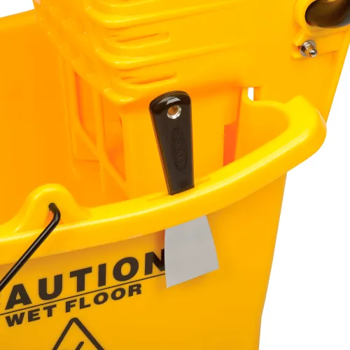 Restaurantware Clean 38 Quart Industrial Mop Bucket, 1 Combo Mop Wringer Bucket - with Side Press Wringer, Built-in Casters, Yellow Plastic