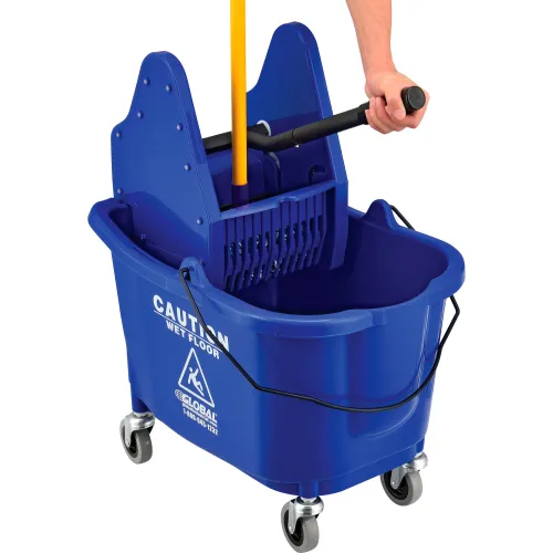 Mop Bucket with Wringer, Blue, 35 Qt. - WebstaurantStore