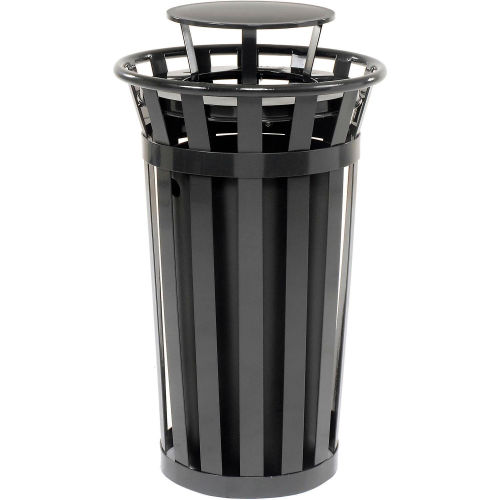 Global™ Outdoor Metal Slatted Trash Receptacle with Rain Bonnet Lid - 24