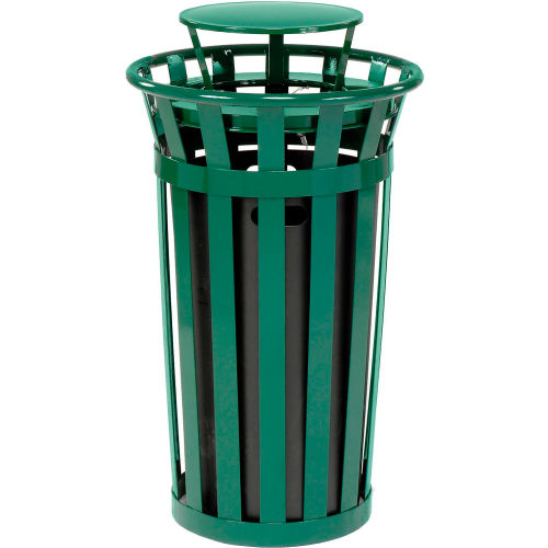 Global™ Outdoor Metal Slatted Trash Receptacle with Rain Bonnet Lid - 24