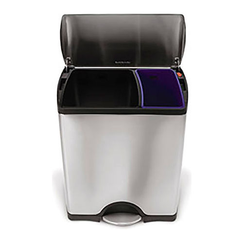 simplehuman® CW1830 Rectangular Recycling Step Can - 12 (8/4) Gallon Brushed SS