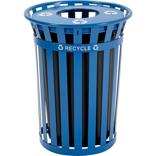 Global™ Outdoor Steel Recycling Receptacle with Flat Lid - 36 Gallon Blue