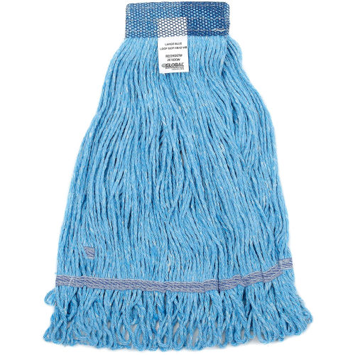 Global® Large Blue Looped Mop Head, Wide Band
