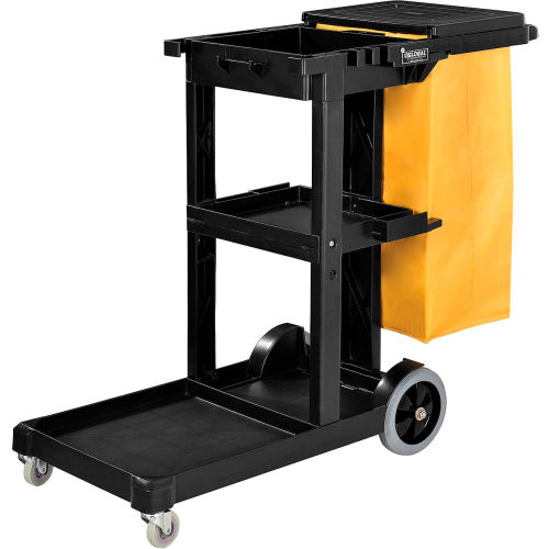 Janitor Cart Black with 25 Gallon Vinyl Bag