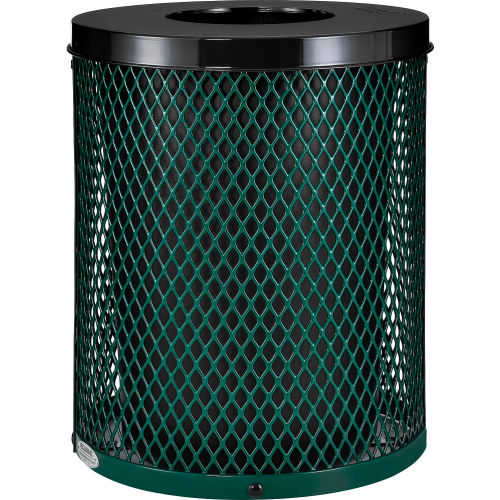Global™ Thermoplastic 32 Gallon Mesh Receptacle w/Flat Lid - Green