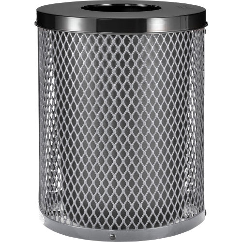 Global Industrial Thermoplastic Coated 32 Gallon Mesh Receptacle w/Flat Lid - Gray