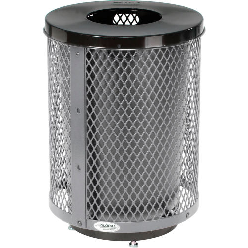 Global Industrial Deluxe Thermoplastic 32 Gallon Mesh Receptacle w/Flat Lid & Base - Gray