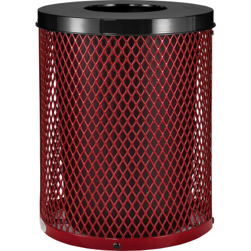 Global Industrial Thermoplastic Coated 32 Gallon Mesh Receptacle w/Flat Lid - Red