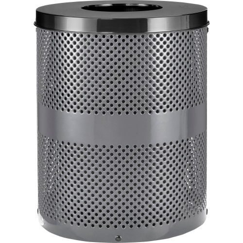 Global Industrial Thermoplastic Coated 32 Gallon Perforated Receptacle w/Flat Lid - Gray