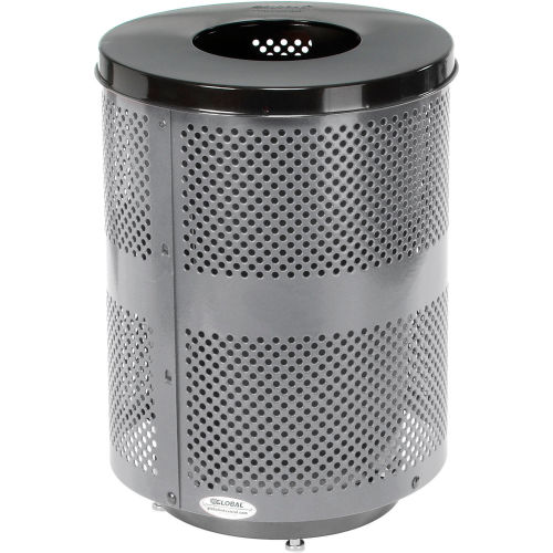 Global Industrial Deluxe Thermoplastic 32 Gallon Perforated Receptacle w/Flat Lid & Base -Gray