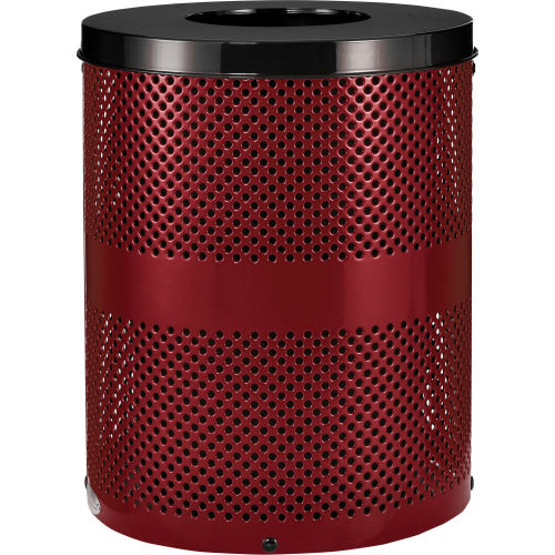 Global Industrial Thermoplastic Coated 32 Gallon Perforated Receptacle w/Flat Lid - Red