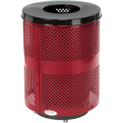 Global Industrial Deluxe Thermoplastic 32 Gallon Perforated Receptacle w/Flat Lid & Base - Red