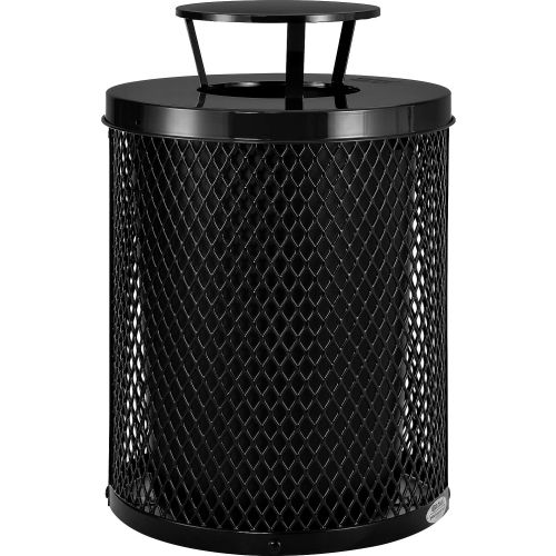 Global™ Thermoplastic 32 Gallon Mesh Receptacle w/Rain Bonnet Lid - Black