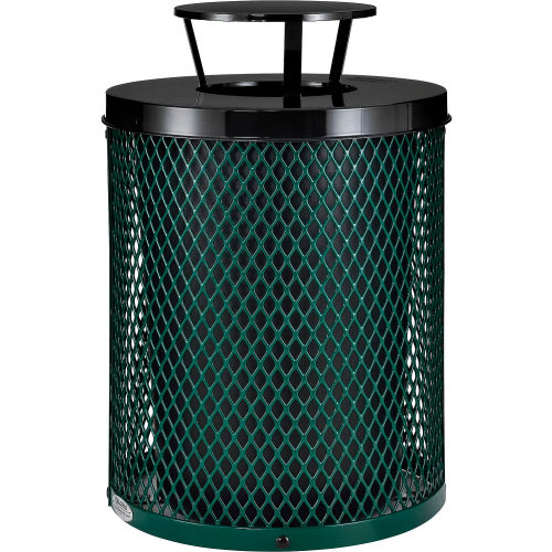 Global™ Thermoplastic 32 Gallon Mesh Receptacle w/Rain Bonnet Lid - Green