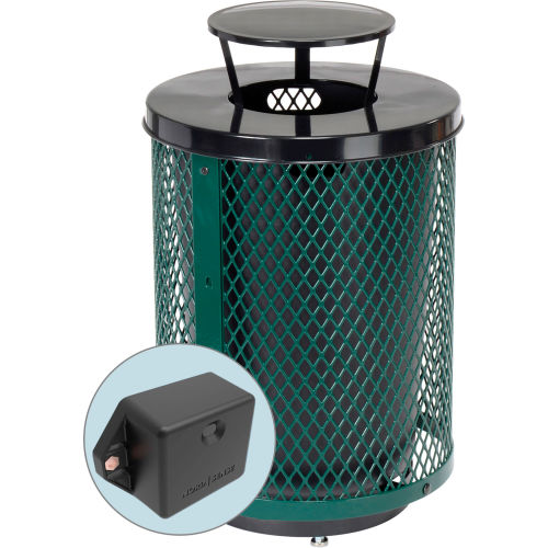 Global Industrial™ TrashTalk™ Thermoplastic Mesh Trash Can w/Rain Lid, 36 Gal., Green