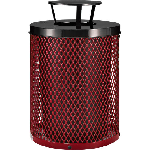 Global Industrial Thermoplastic Coated 32 Gallon Mesh Receptacle w/Rain Bonnet Lid - Red