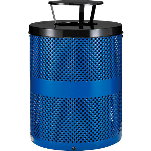 Global™ Thermoplastic 32 Gallon Perforated Receptacle w/Rain Bonnet Lid - Blue