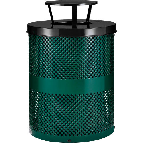 Global™ Thermoplastic 32 Gallon Perforated Receptacle w/Rain Bonnet Lid - Green