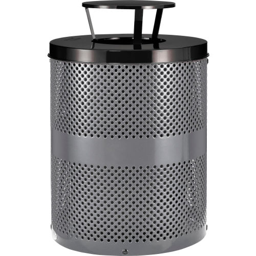Global Industrial Thermoplastic 32 Gallon Perforated Receptacle w/Rain Bonnet Lid - Gray
																			