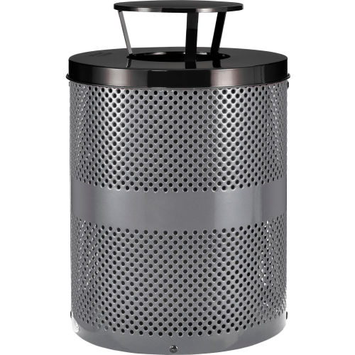 Global Industrial Thermoplastic 32 Gallon Perforated Receptacle w/Rain Bonnet Lid - Gray