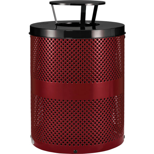 Global Industrial Thermoplastic 32 Gallon Perforated Receptacle w/Rain Bonnet Lid - Red