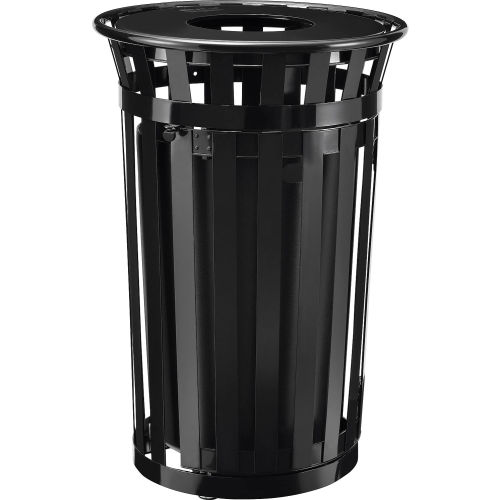 Global™ Outdoor Metal Slatted Receptacle w/Access Door & Flat Lid - 36 Gallon Black