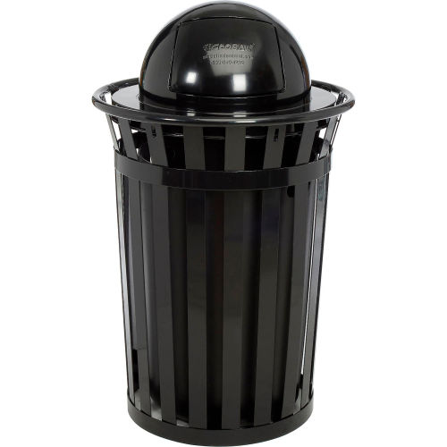 Global™ Outdoor Metal Slatted Trash Receptacle with Dome Lid - 36 Gallon Black
