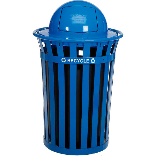 Global™ Outdoor Steel Recycling Receptacle with Dome Lid - 36 Gallon Blue