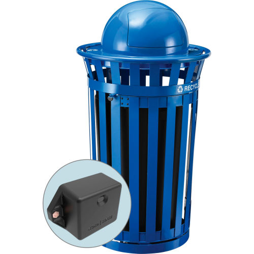 Global Industrial TrashTalk Outdoor Slatted Trash Can w/Door & Dome Lid, 36 Gal., Blue
