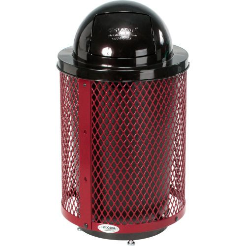 Global Industrial Deluxe Thermoplastic 32 Gallon Mesh Receptacle w/Dome Lid & Base - Red
																			