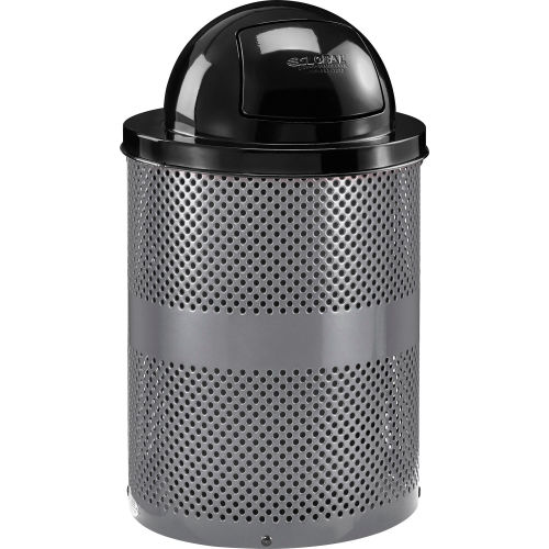Global Industrial Thermoplastic Coated 32 Gallon Perforated Receptacle w/Dome Lid - Gray
